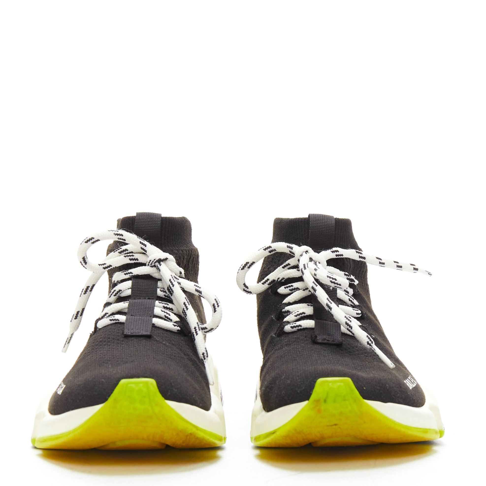 Black BALENCIAGA Speed black fabric neon yellow sole sock sneakers EU37 For Sale