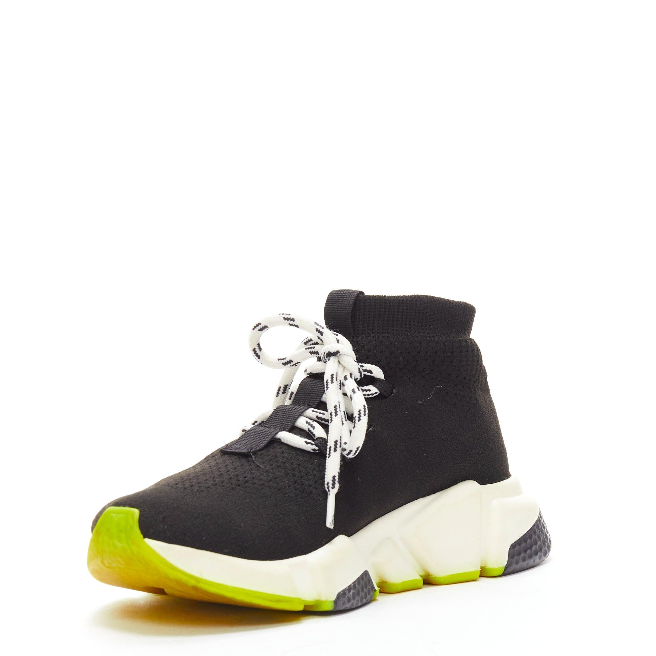 BALENCIAGA Speed black fabric neon yellow sole sock sneakers EU37 In Good Condition For Sale In Hong Kong, NT