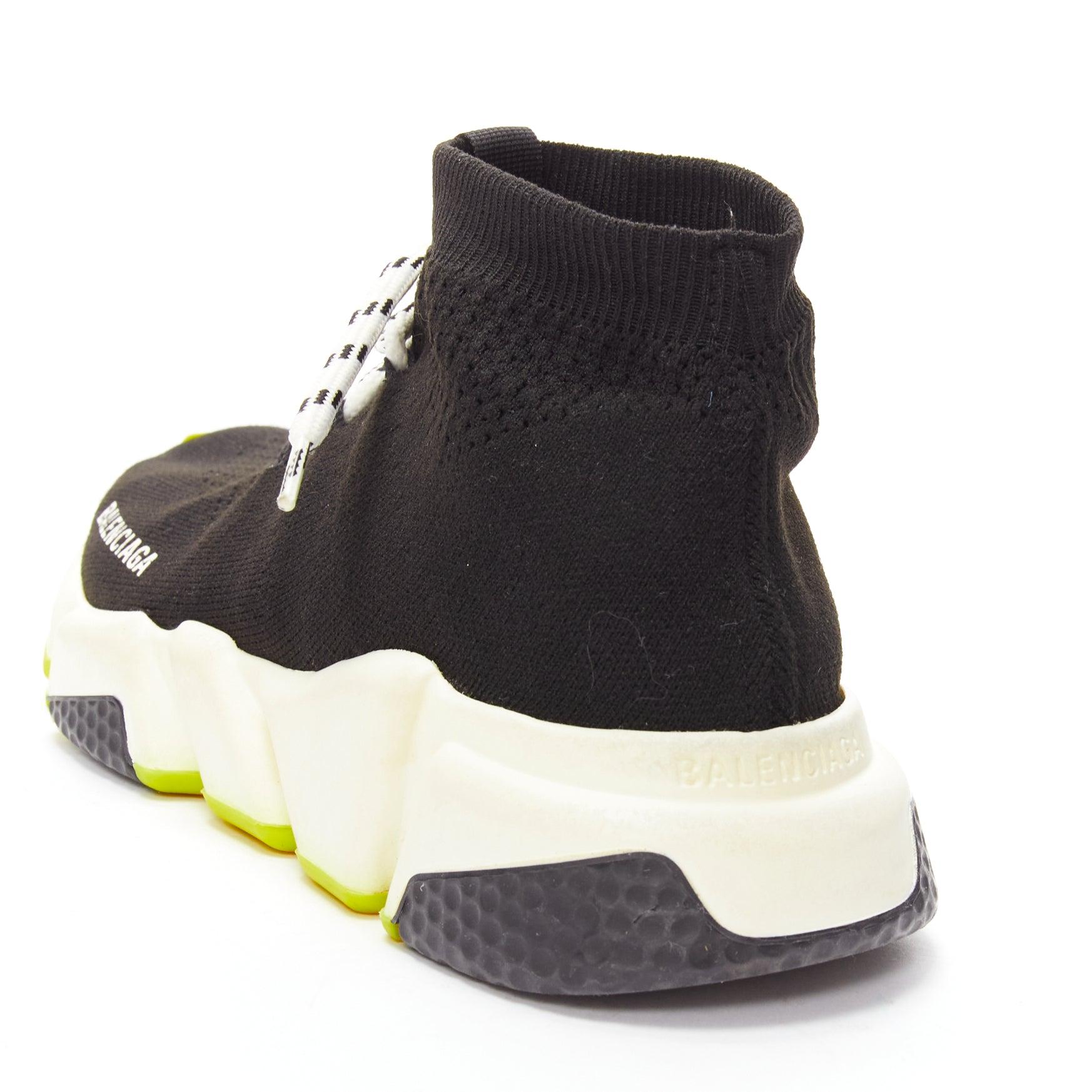 BALENCIAGA Speed black fabric neon yellow sole sock sneakers EU37 For Sale 1