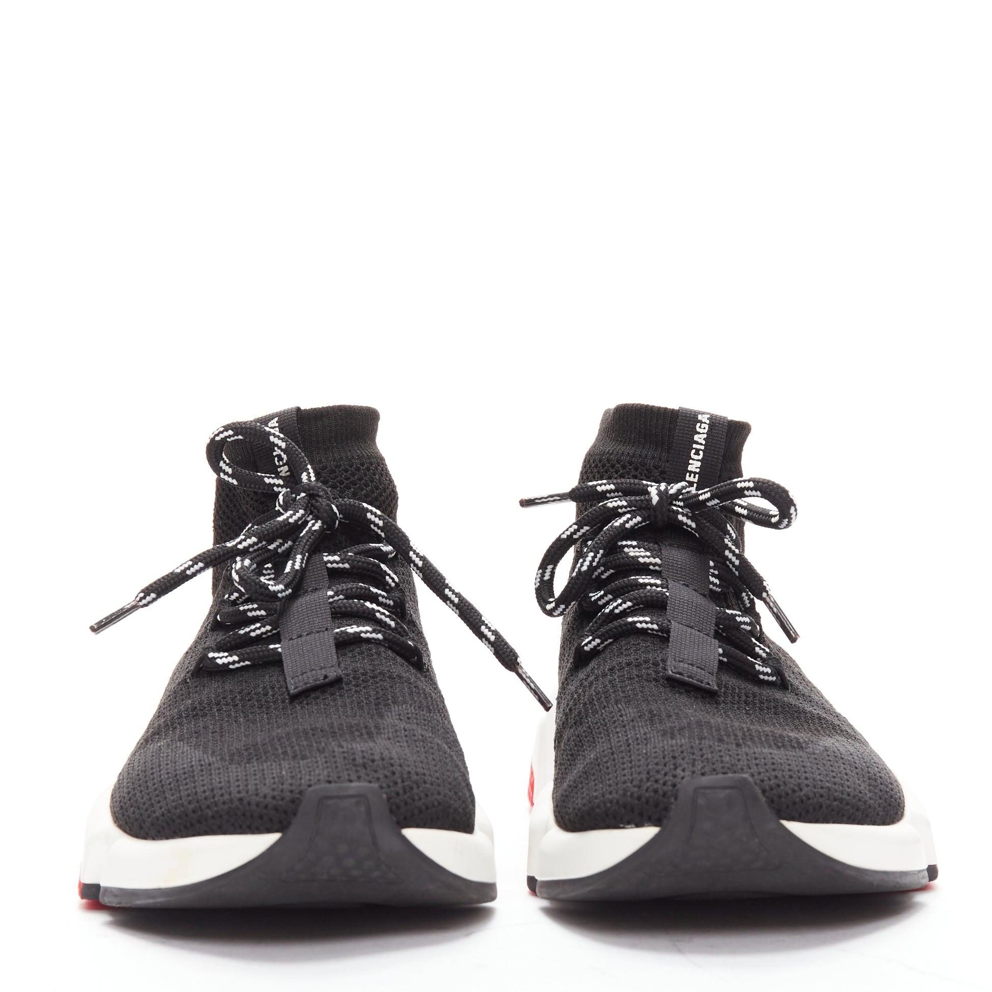 Black BALENCIAGA Speed black white red logo laced sock sneakers EU40 For Sale