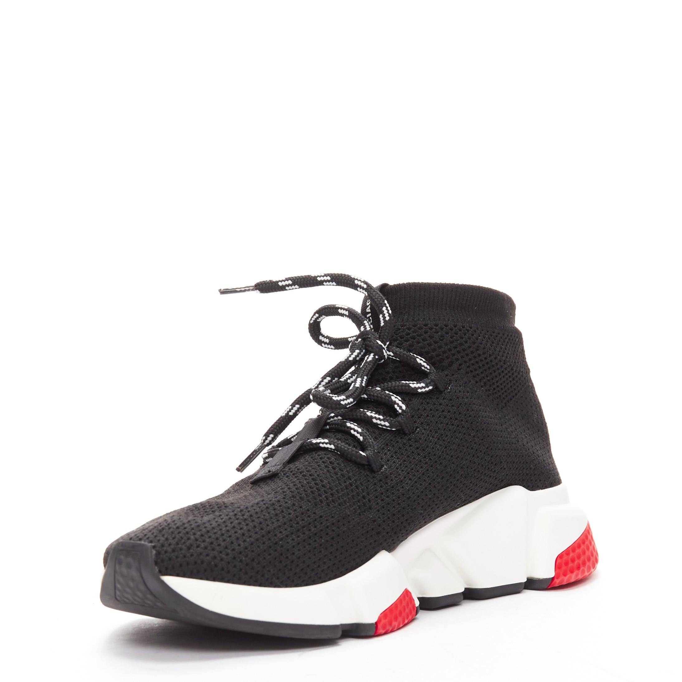 BALENCIAGA Speed black white red logo laced sock sneakers EU40 In Good Condition For Sale In Hong Kong, NT
