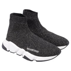 Balenciaga Speed Glittered Trainer Shoes in Black Polyester