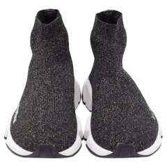 Balenciaga Speed Glittered Trainer Shoes in Black Polyester