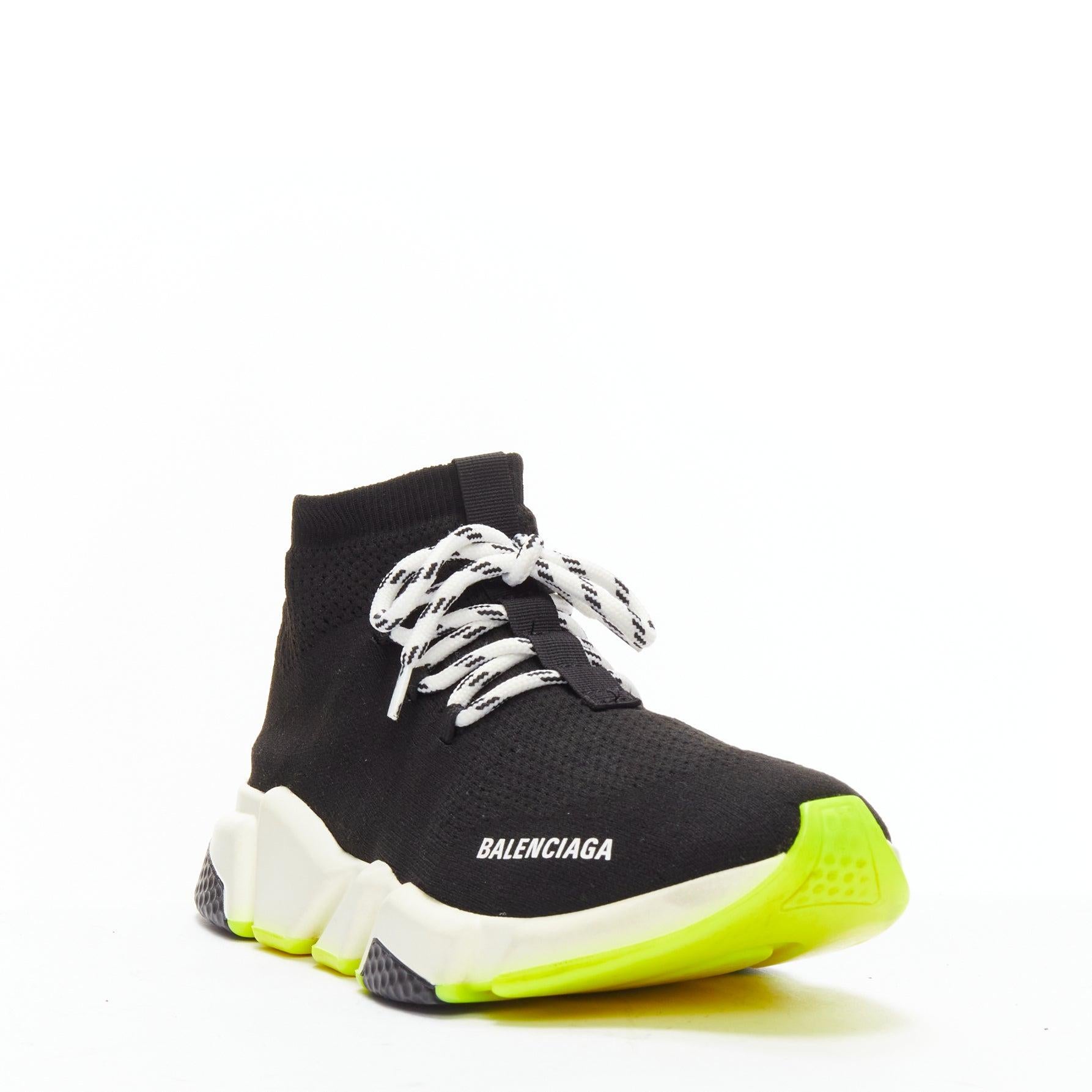 BALENCIAGA Speed neon yellow black logo sock sneakers EU40
Reference: CELE/A00010
Brand: Balenciaga
Model: Speed
Material: Fabric
Color: Black, Neon Yellow
Pattern: Solid
Closure: Lace Up
Lining: Black Fabric
Extra Details: Logo also at