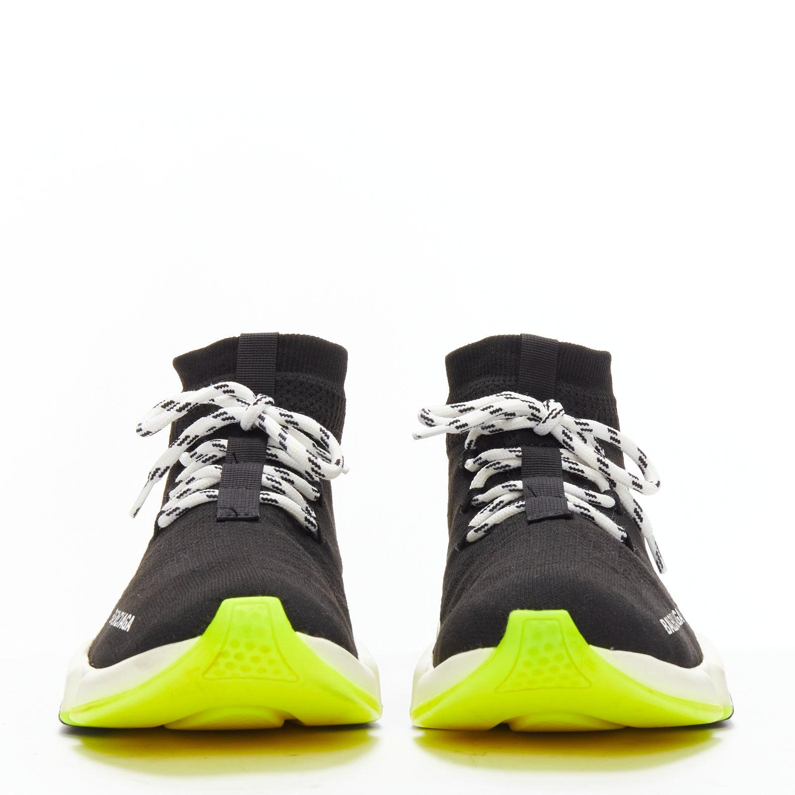 Black BALENCIAGA Speed neon yellow black logo sock sneakers EU40 For Sale