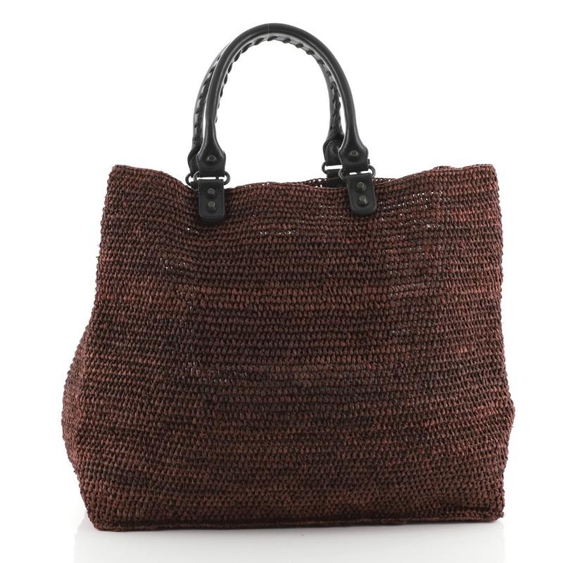 Black Balenciaga Square Classic Studs Tote Raffia