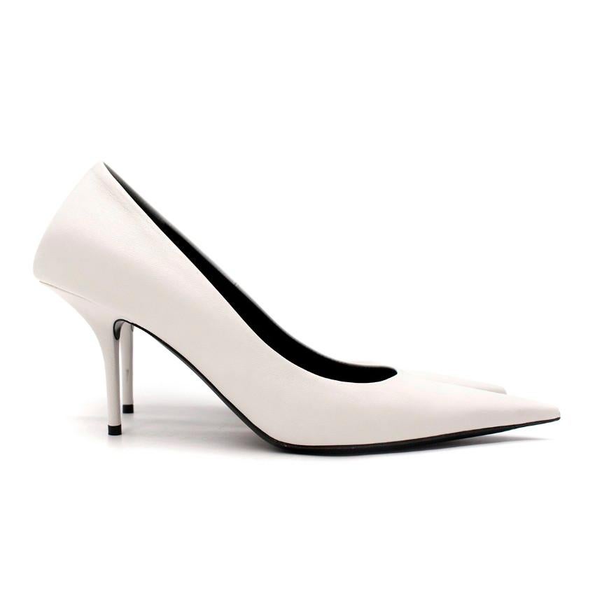 Balenciaga Square Knife White Leather Pumps
 

 - White-tone smooth leather pumps
 - Design features pin-thin stiletto heels
 - Pointed toes and square heel counters reinforce the streamlined silhouette
 

 Materials:
 Leather
 

 Made in Italy
 

