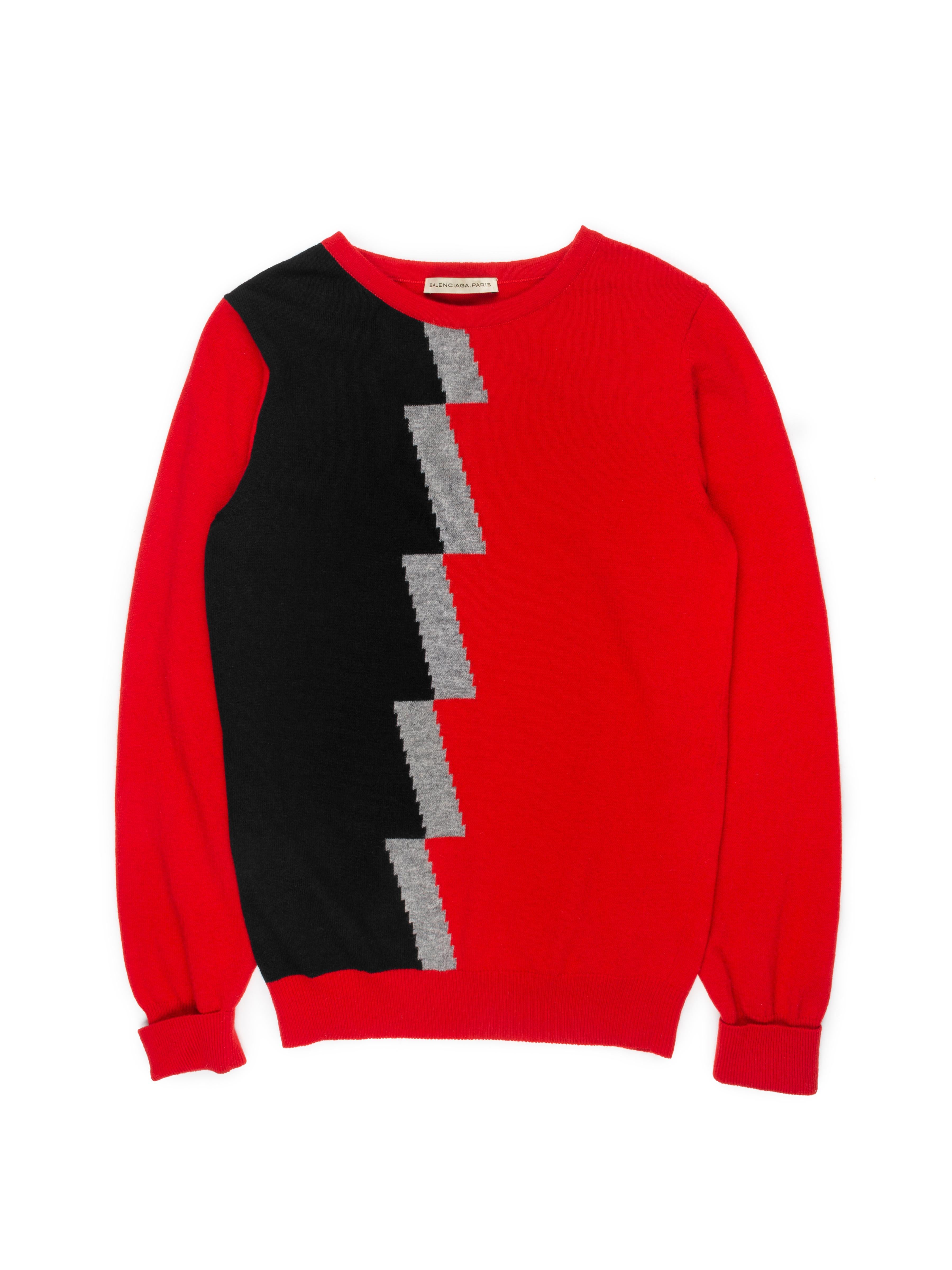 Red Balenciaga SS2012 Geometric Cashmere Sweater