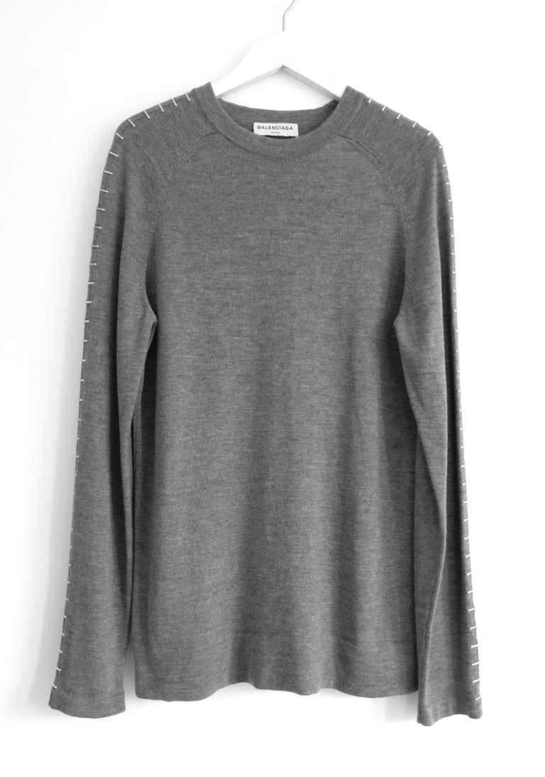 Balenciaga Staple Trim Grey Fine Knit Sweater Jumper For Sale at