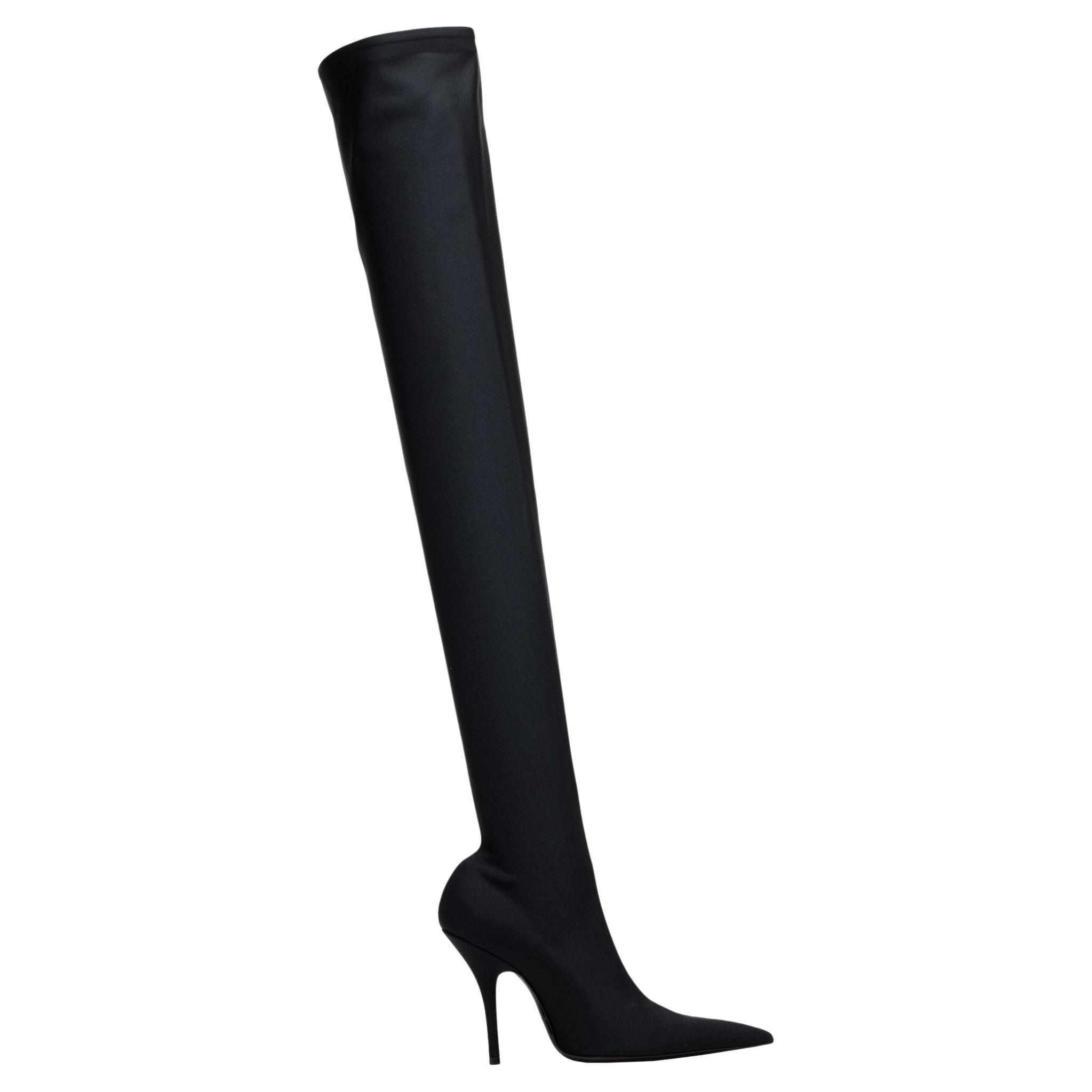 Balenciaga Stretch Knit Knife Thigh High Boot Black 36 FR For Sale