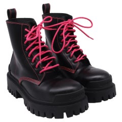 Balenciaga Strike Combat Boots in Black Calfskin Leather