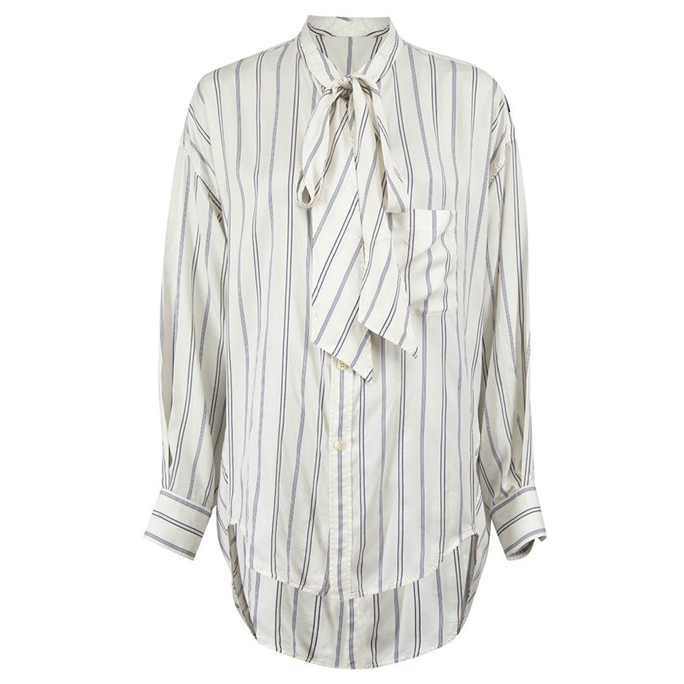 Balenciaga Striped Silk Oversized Logo Shirt Size XS