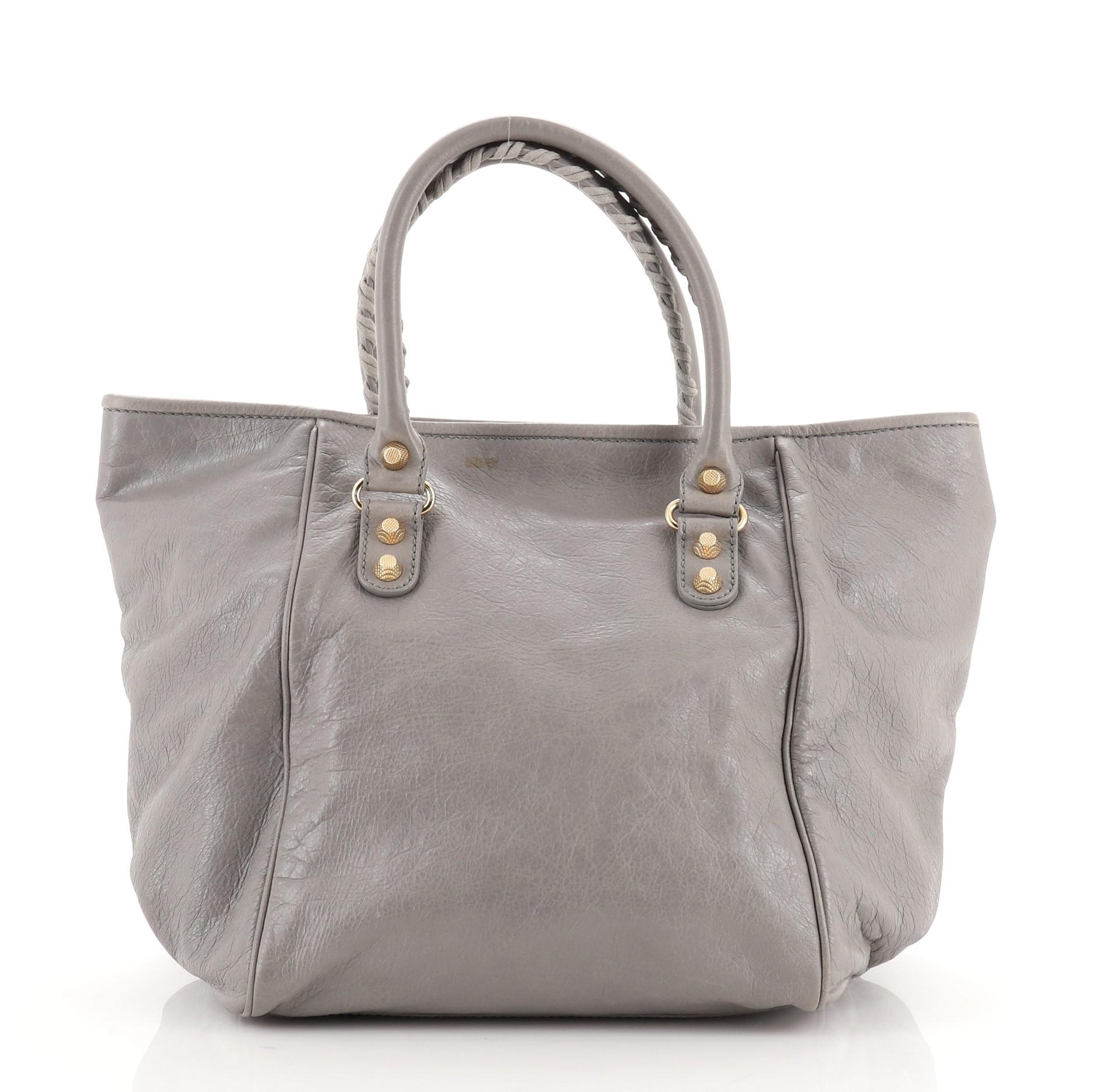 Balenciaga Sunday Tote Giant Studs Leather Small Gray In Good Condition In Irvine, CA