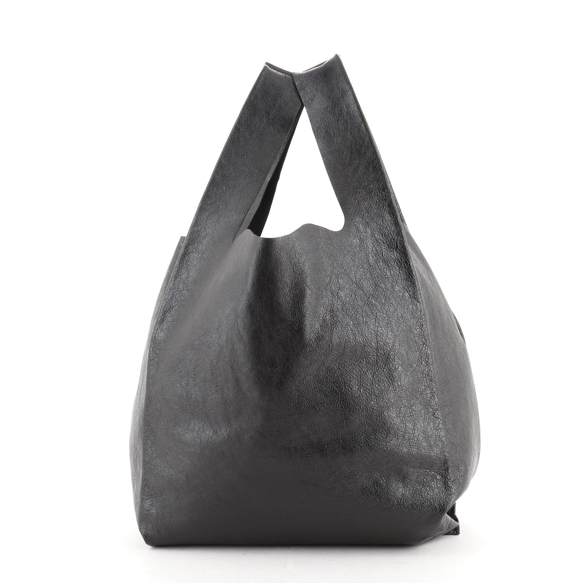 Balenciaga Supermarket Shopper Bag Plaid Printed Leather Medium Black Print In Good Condition In Irvine, CA