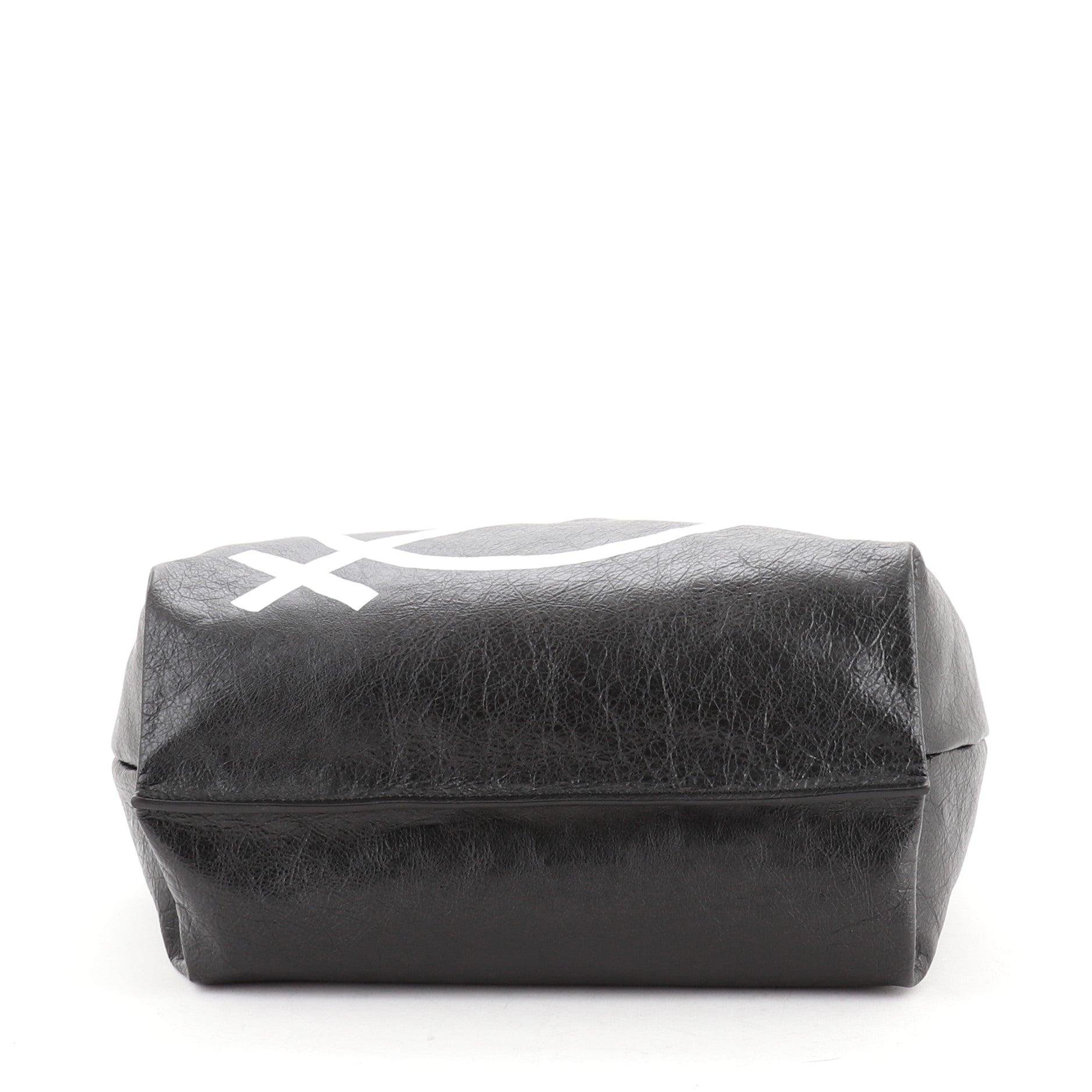 Women's Balenciaga Supermarket Shopper Bag Plaid Printed Leather Medium Black Print