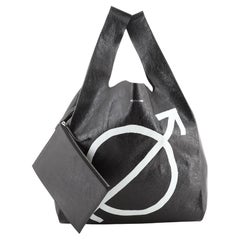 Balenciaga Supermarket Shopper Bag Plaid Printed Leather Medium Black Print