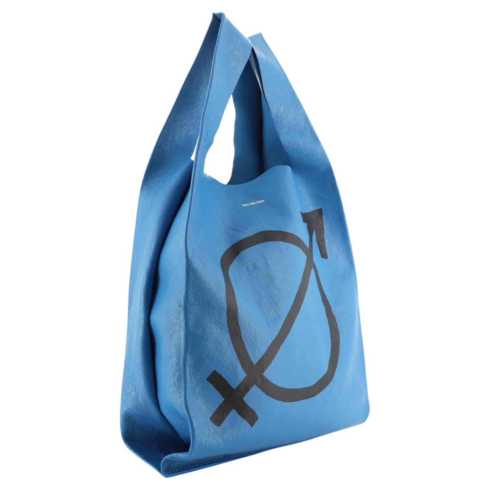 Bedruckte Ledertasche für den Supermarkt von Balenciaga in Blau