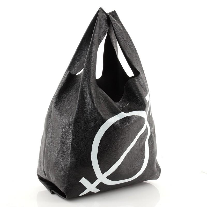 Black Balenciaga Supermarket Shopper Bag Printed Leather Small
