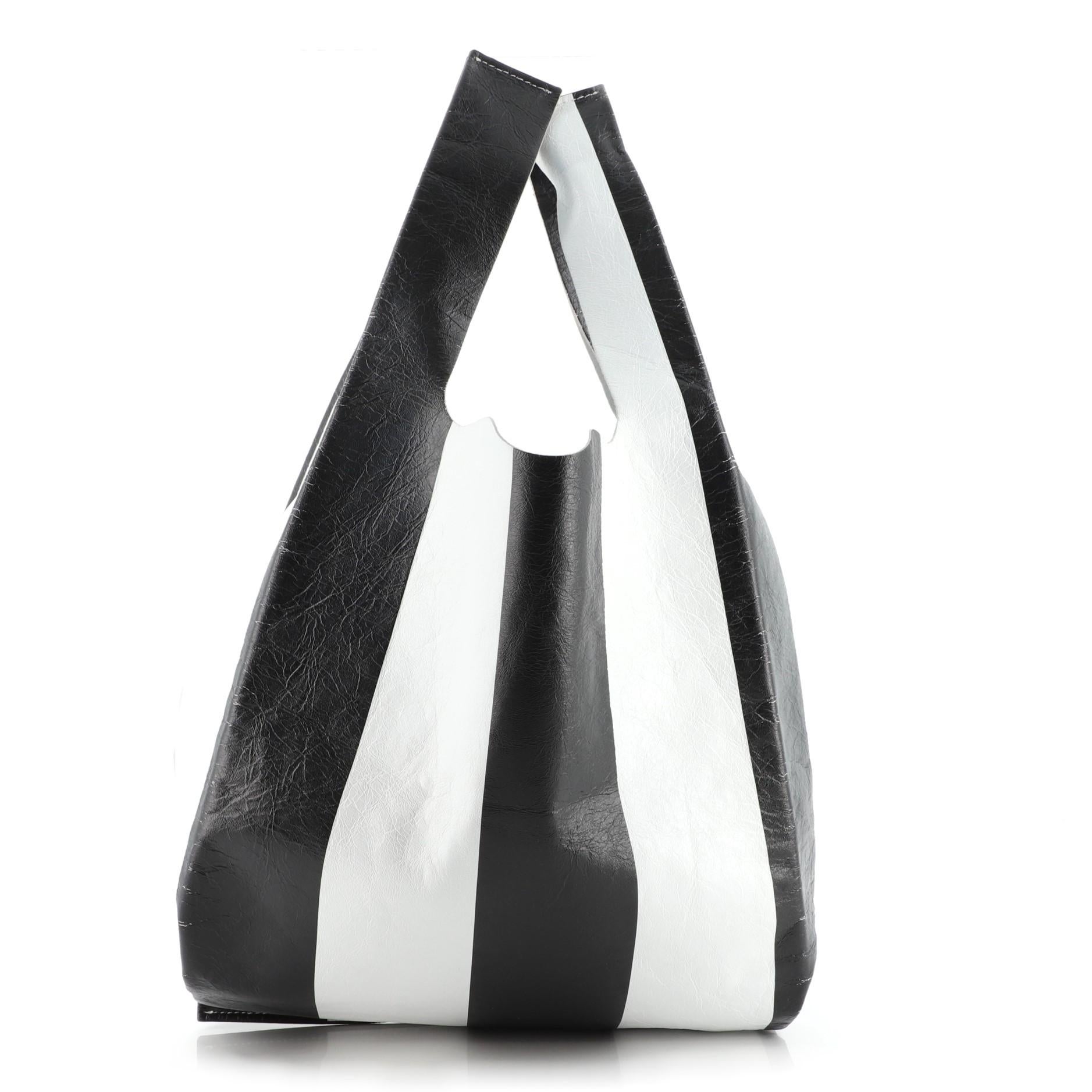 Gray Balenciaga Supermarket Shopper Bag Striped Leather Medium