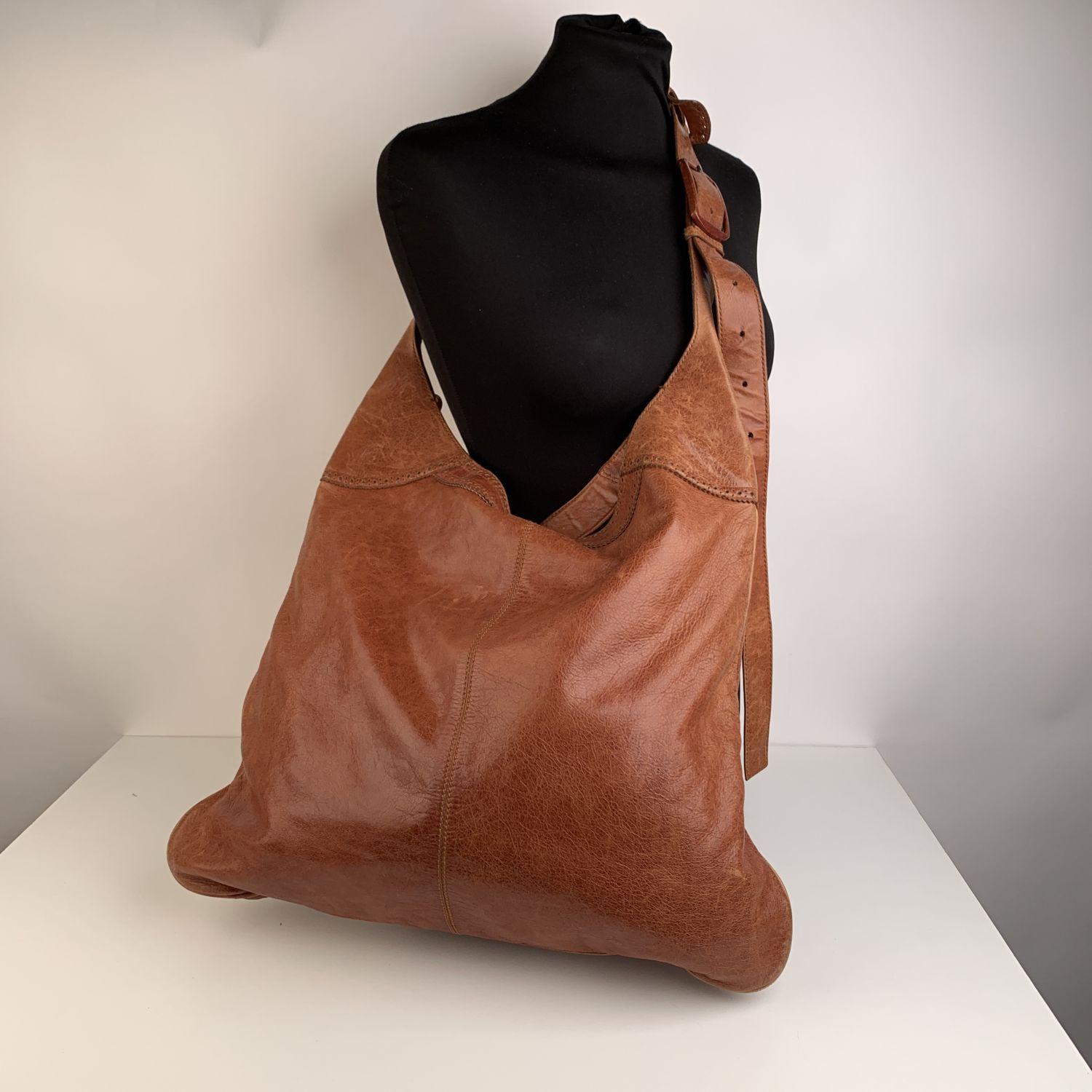Brown Balenciaga Tan Brogue Perforated Leather Giant Besace Hobo Bag