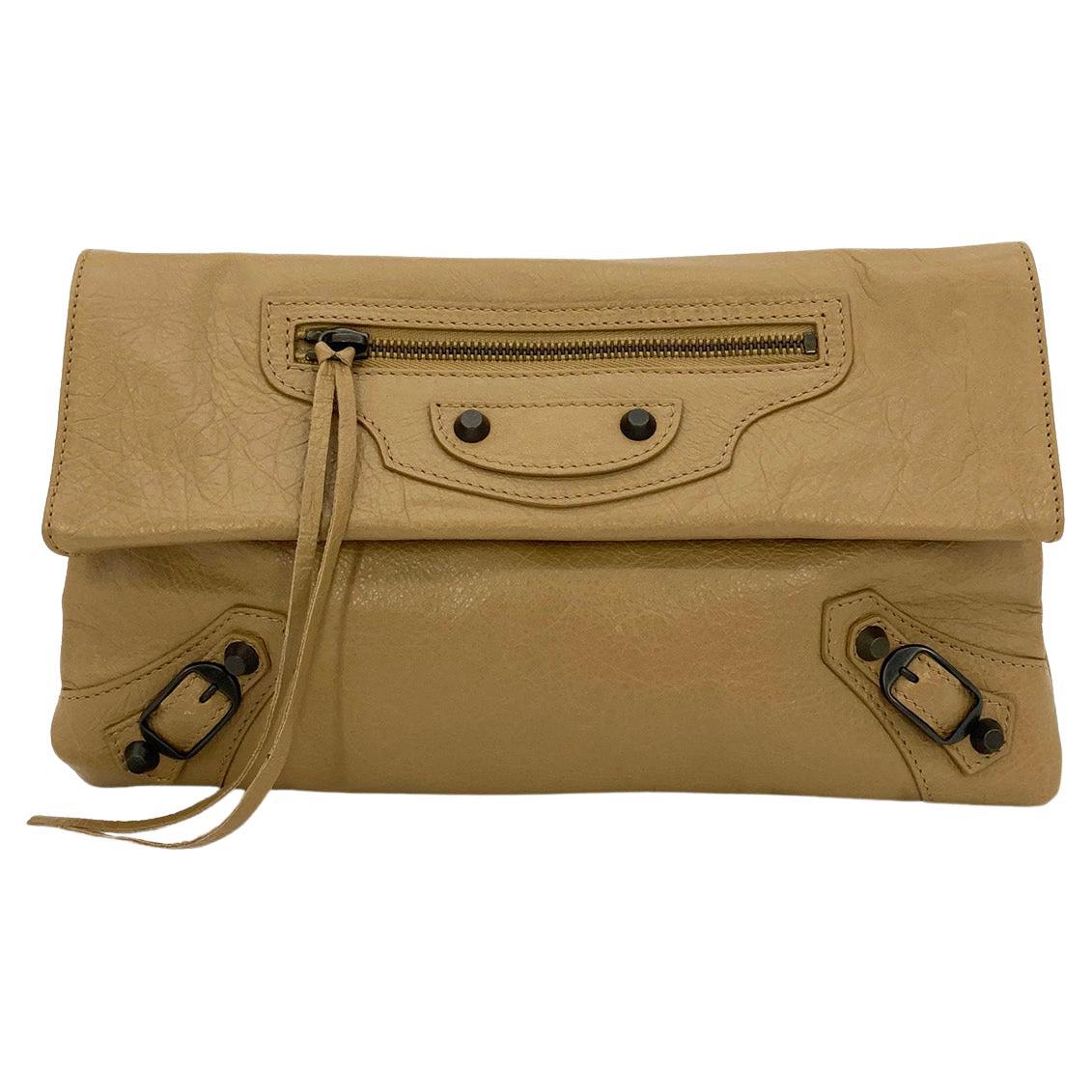 Balenciaga Tan Leather City Envelope Clutch with Mirror For Sale at 1stDibs