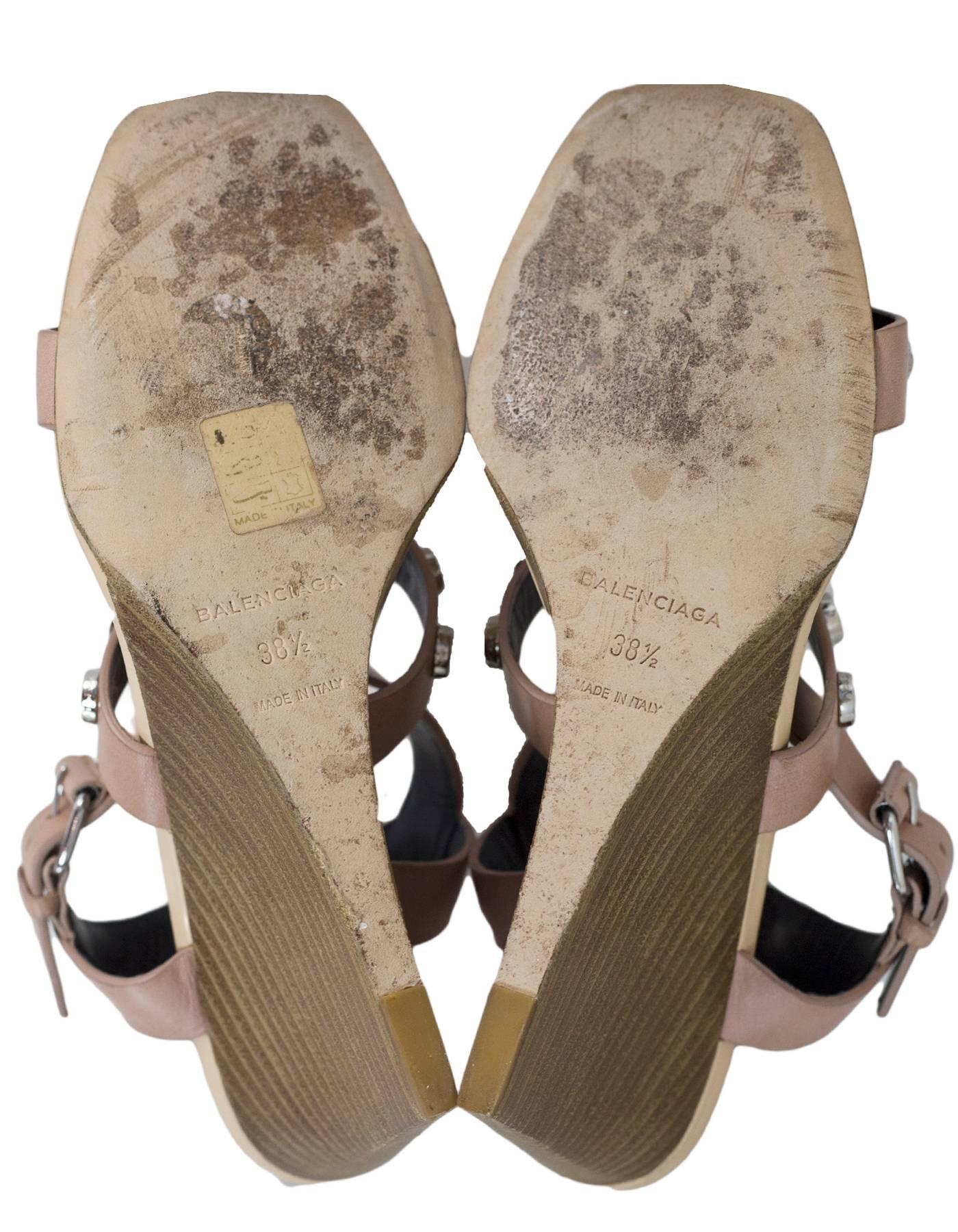 Brown Balenciaga Tan Leather Studded Wedge Sandals Sz 38.5