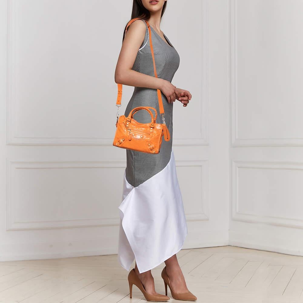 Balenciaga Tangerine Leather Mini RH City Bag In Good Condition In Dubai, Al Qouz 2