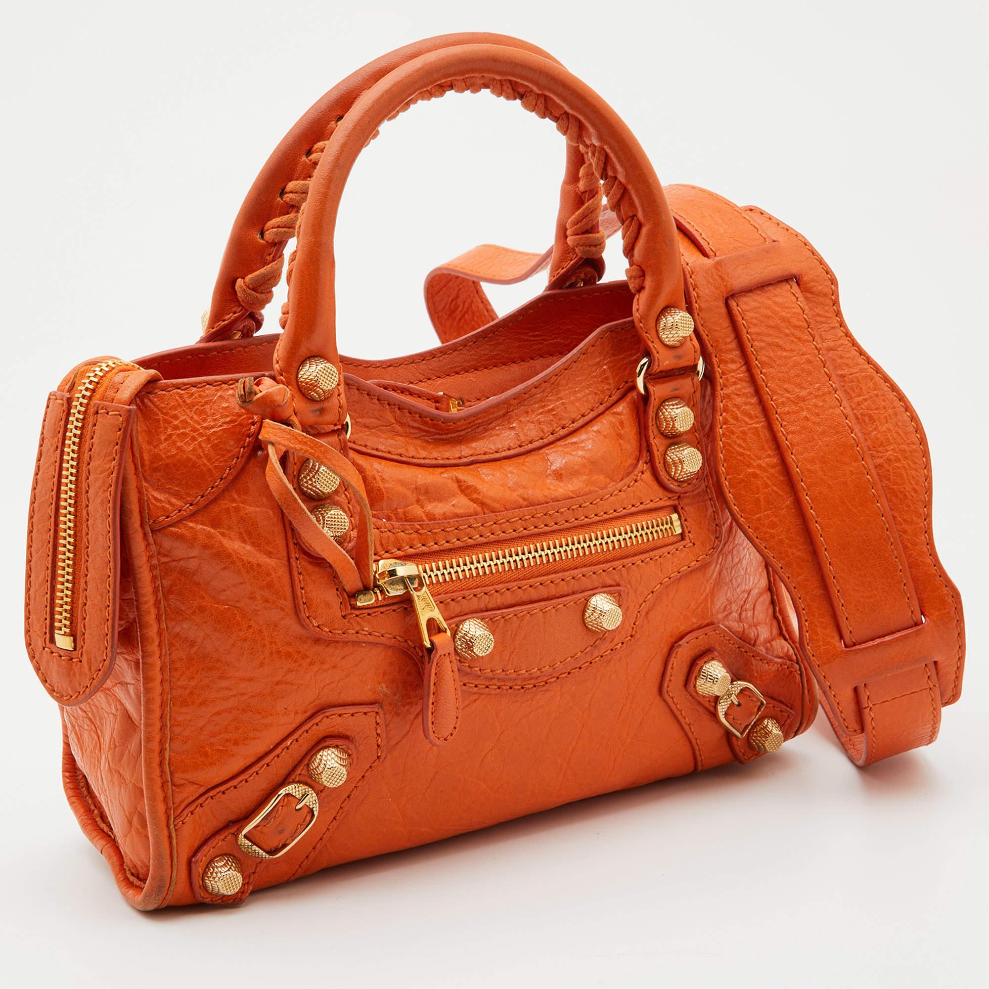 Women's Balenciaga Tangerine Leather Mini RH City Bag