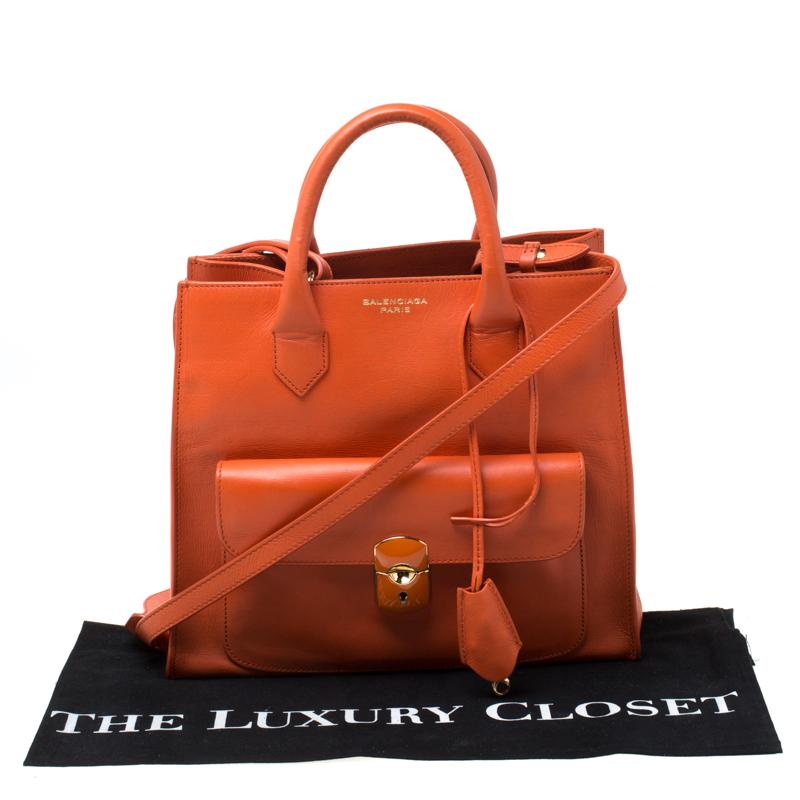 Balenciaga Tangerine Leather Padlock All Afternoon Tote 7