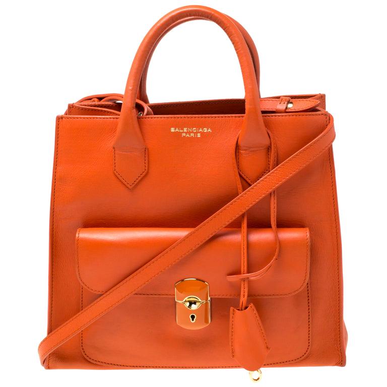 Balenciaga Tangerine Leather Padlock All Afternoon Tote