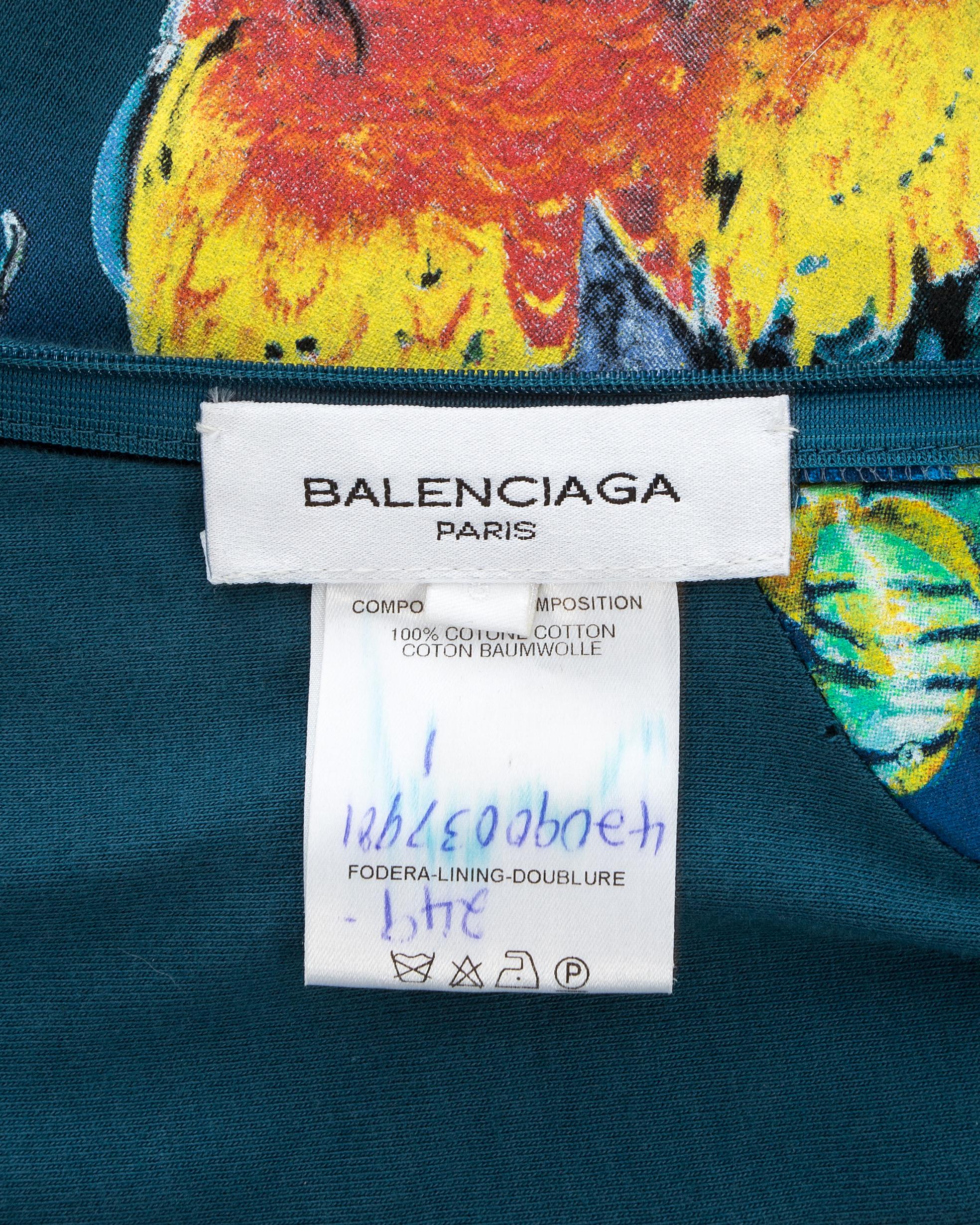 Balenciaga teal cotton mini dress with aquatic and jungle themed print, ss 2003  im Angebot 4