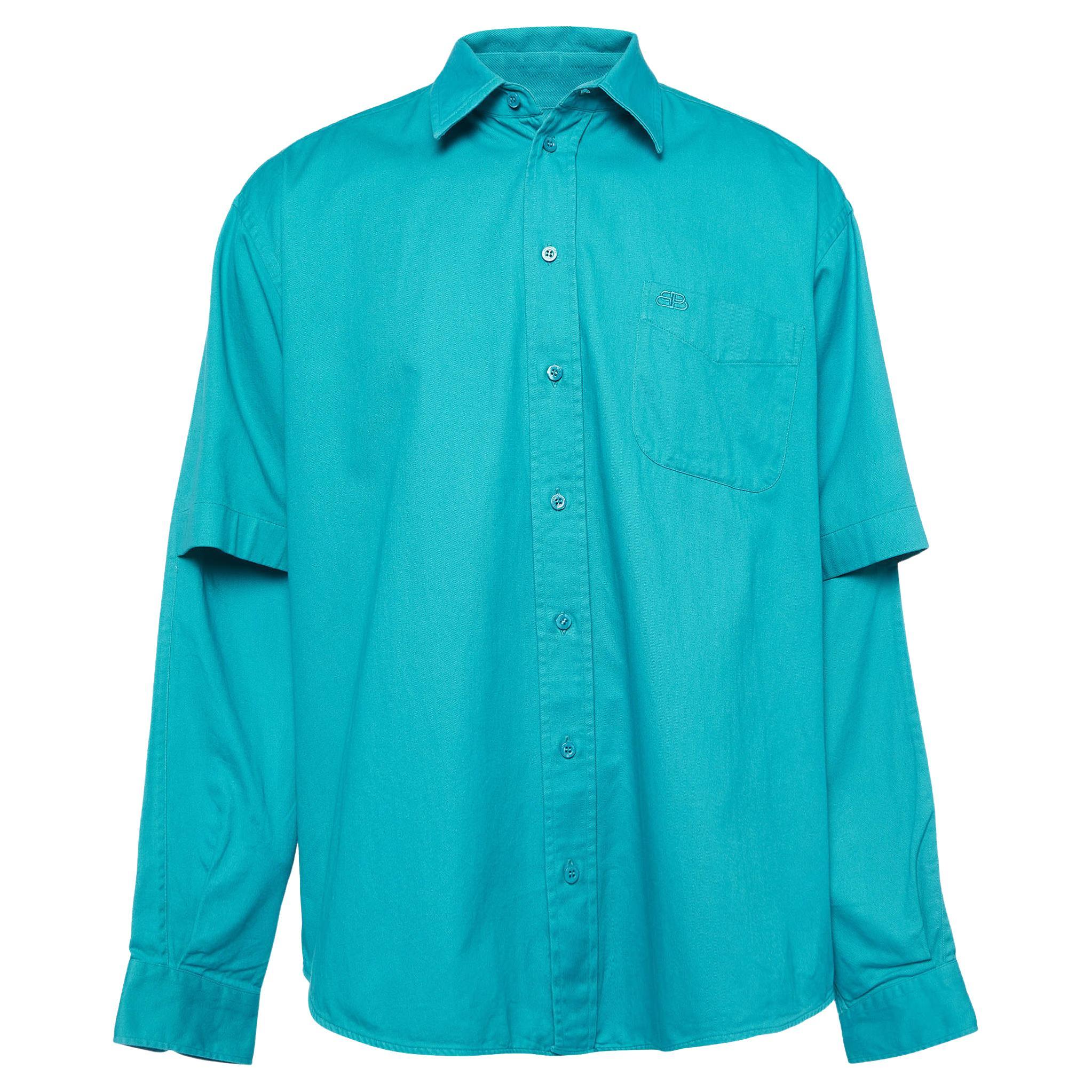 Balenciaga Übergroßes Hemd aus Baumwolle in Blaugrün in Übergröße XS im Angebot