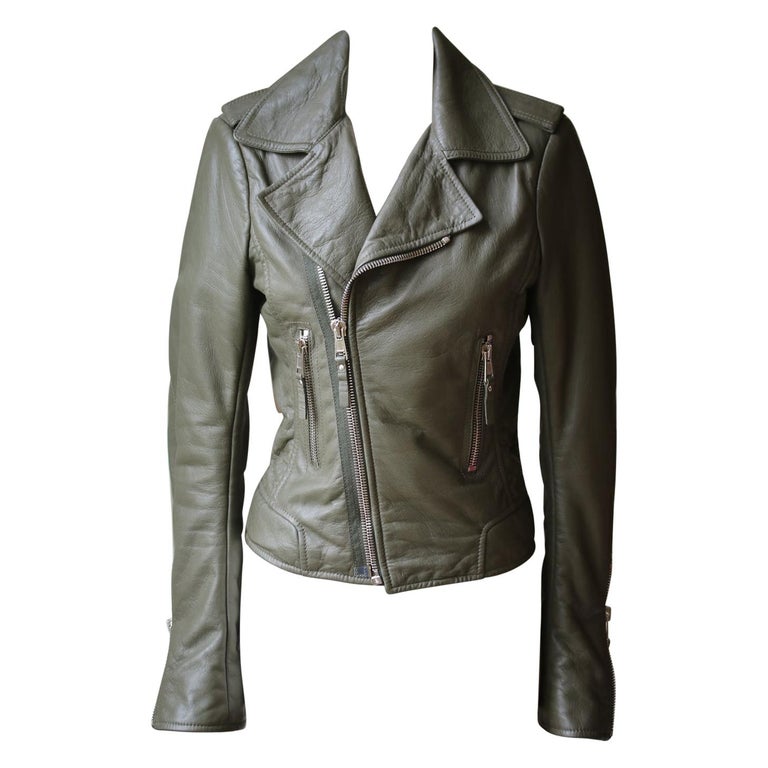Textured-Leather Biker Jacket For at