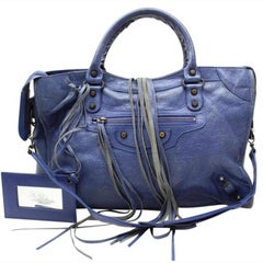 Balenciaga The City 2way 1999326 Blue Leather Satchel