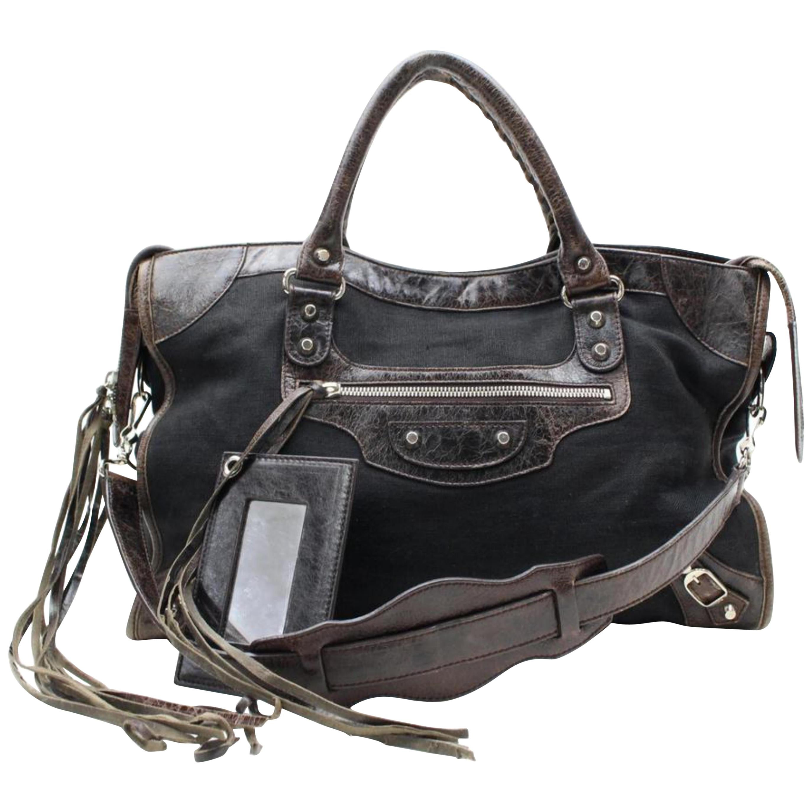 Balenciaga The City 2way 896004 Black X Brown Coated Canvas Shoulder Bag For Sale