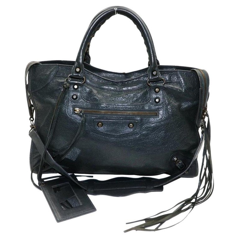 Balenciaga The City 2way Charcoal 872610 Gray Leather Shoulder Bag For Sale  at 1stDibs