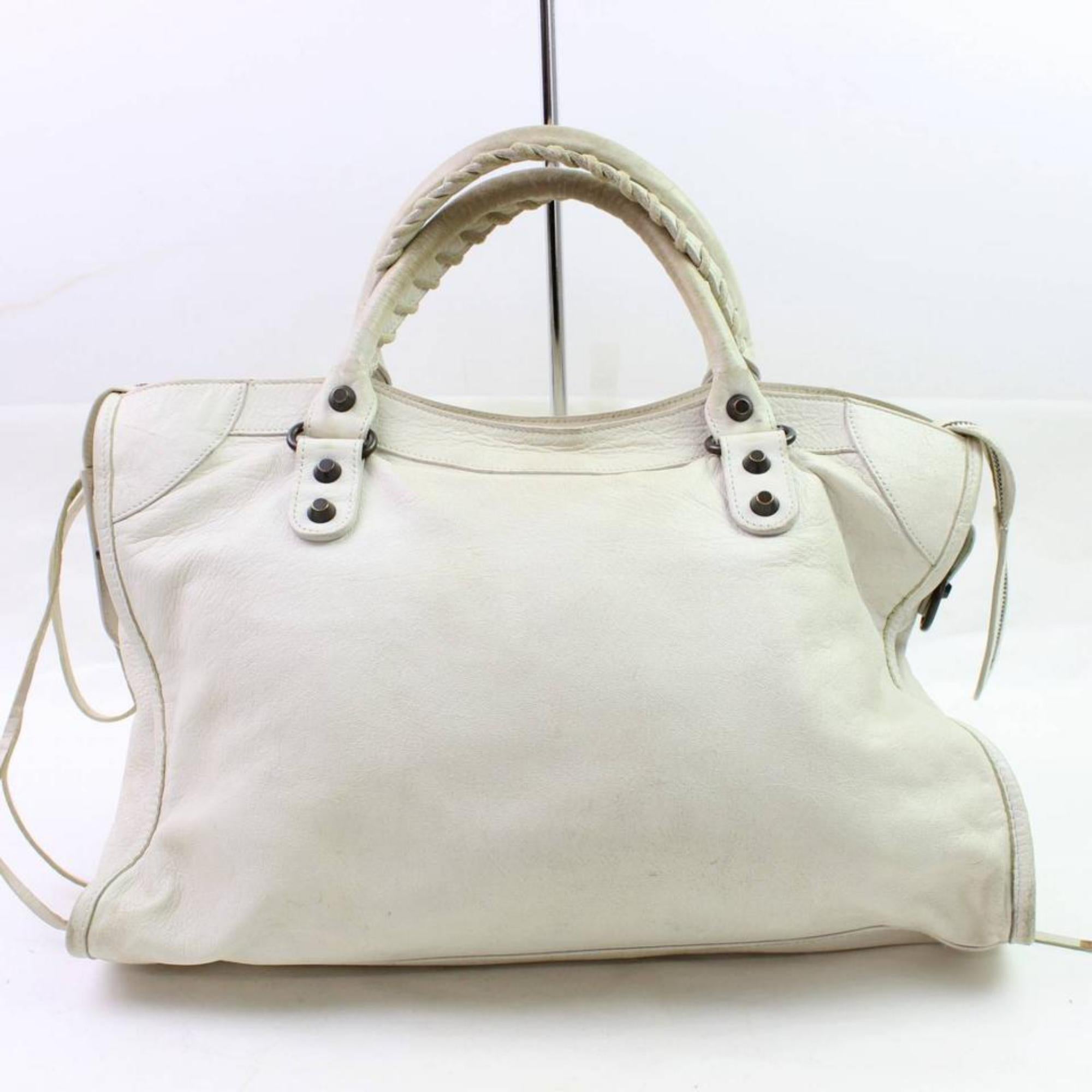 Women's Balenciaga The City 866187 Ivory Leather Shoulder Bag For Sale