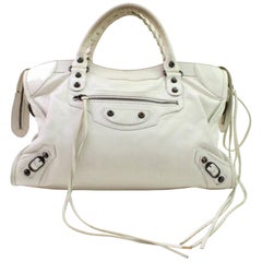 Vintage Balenciaga The City 866187 Ivory Leather Shoulder Bag
