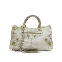 BALENCIAGA The Work City grey slouchy leather fringe top handle tote bag