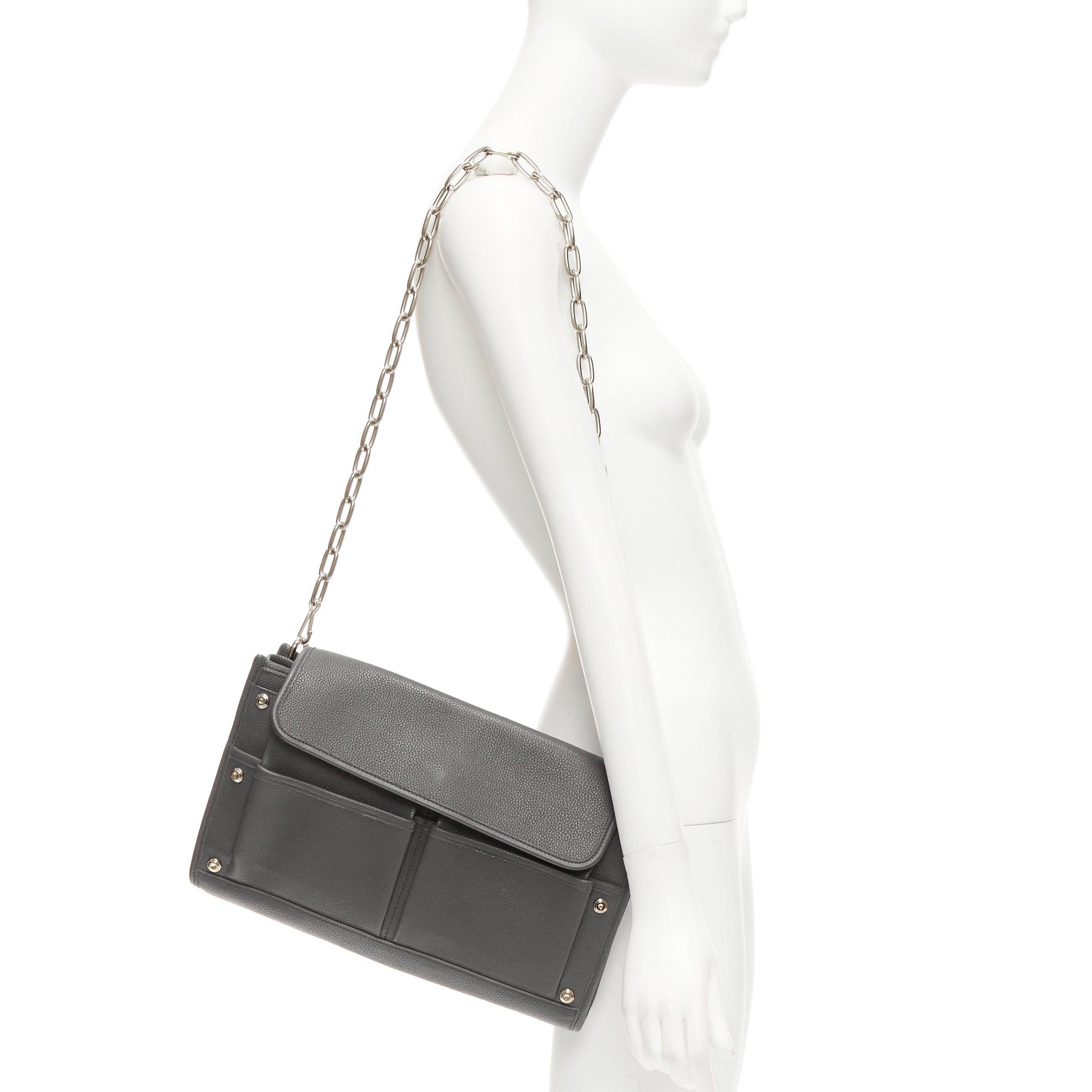 Gray BALENCIAGA Tool grey leather double pocket flap crossbody clutch bag