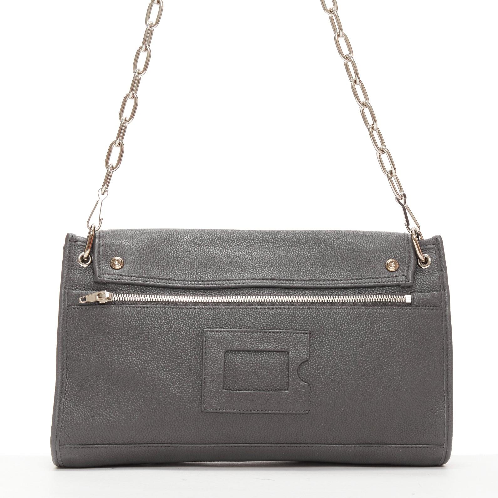 Women's BALENCIAGA Tool grey leather double pocket flap crossbody clutch bag