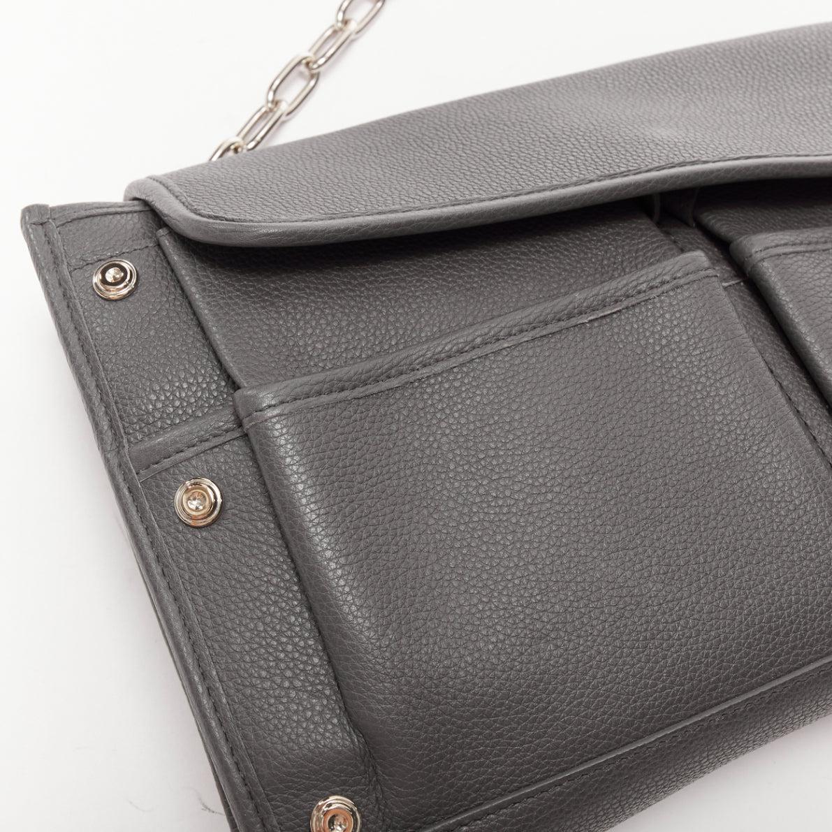 BALENCIAGA Tool grey leather double pocket flap crossbody clutch bag 2