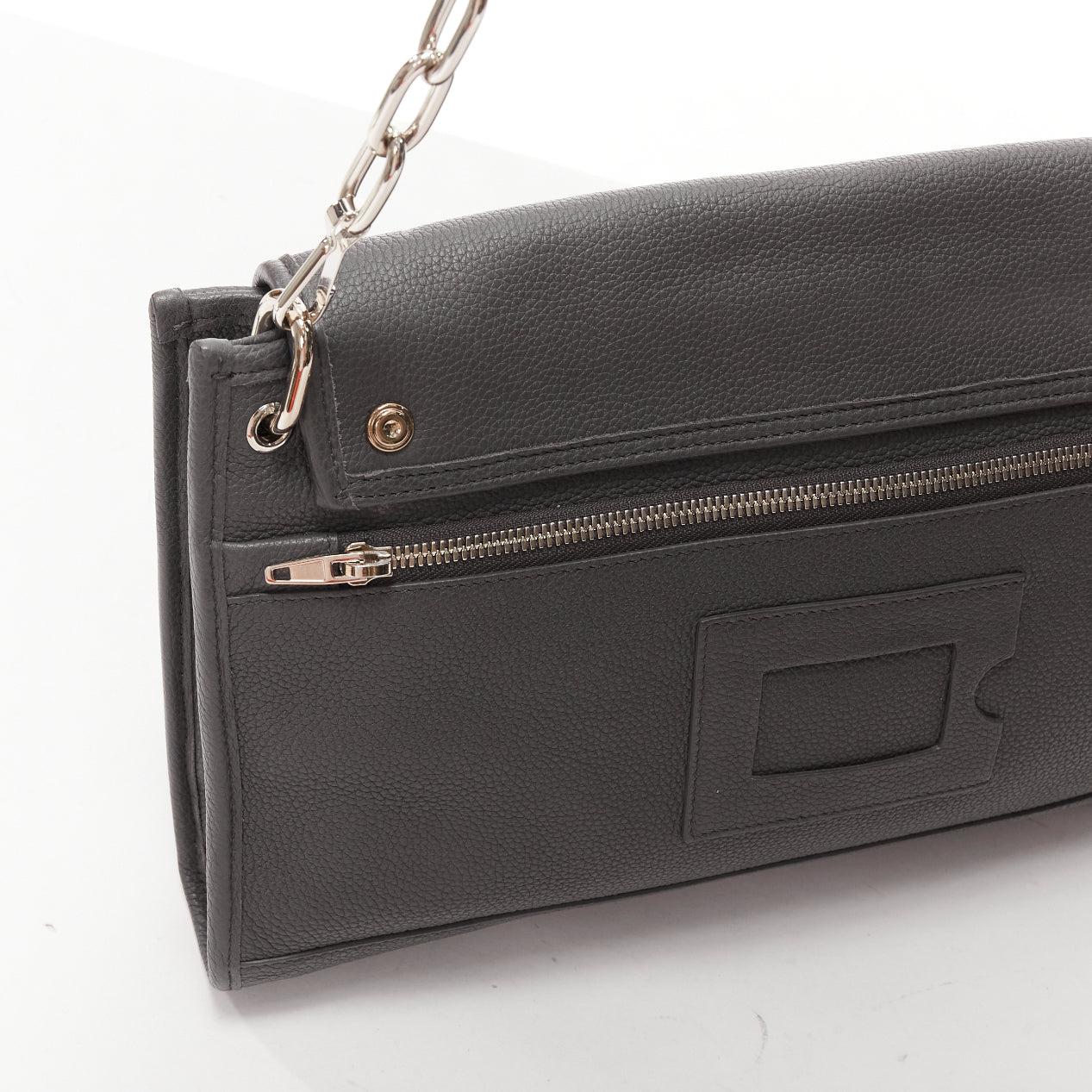 BALENCIAGA Tool grey leather double pocket flap crossbody clutch bag 3