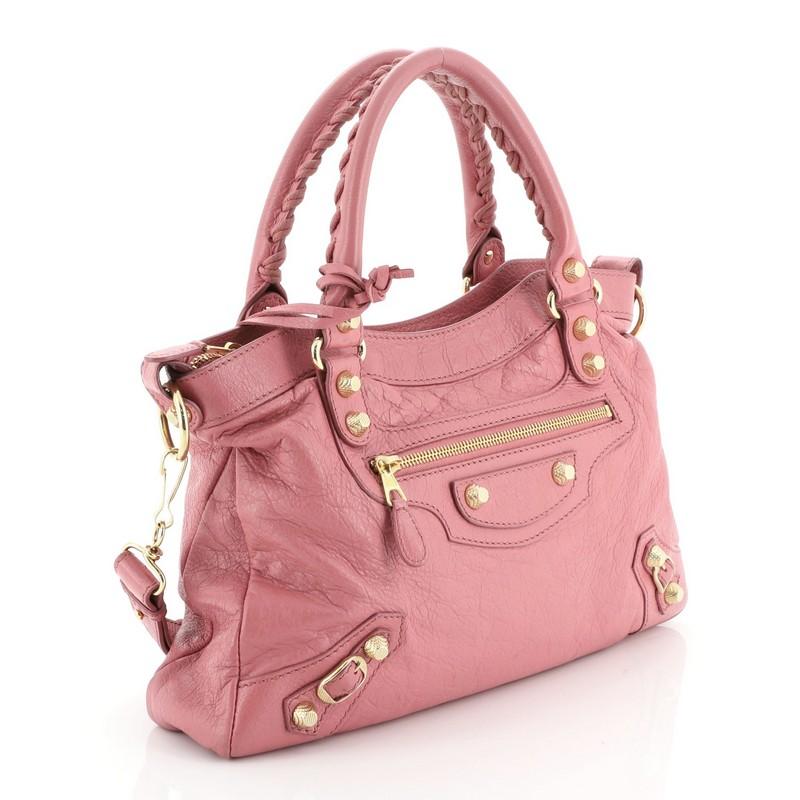 Pink Balenciaga Town Classic Studs Bag Leather