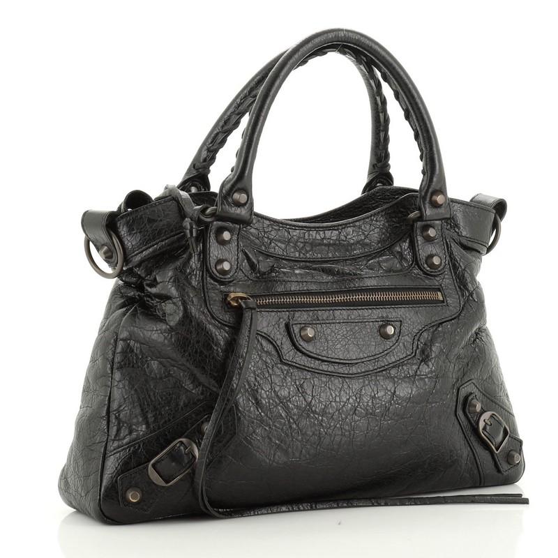 Black Balenciaga Town Classic Studs Bag Leather 