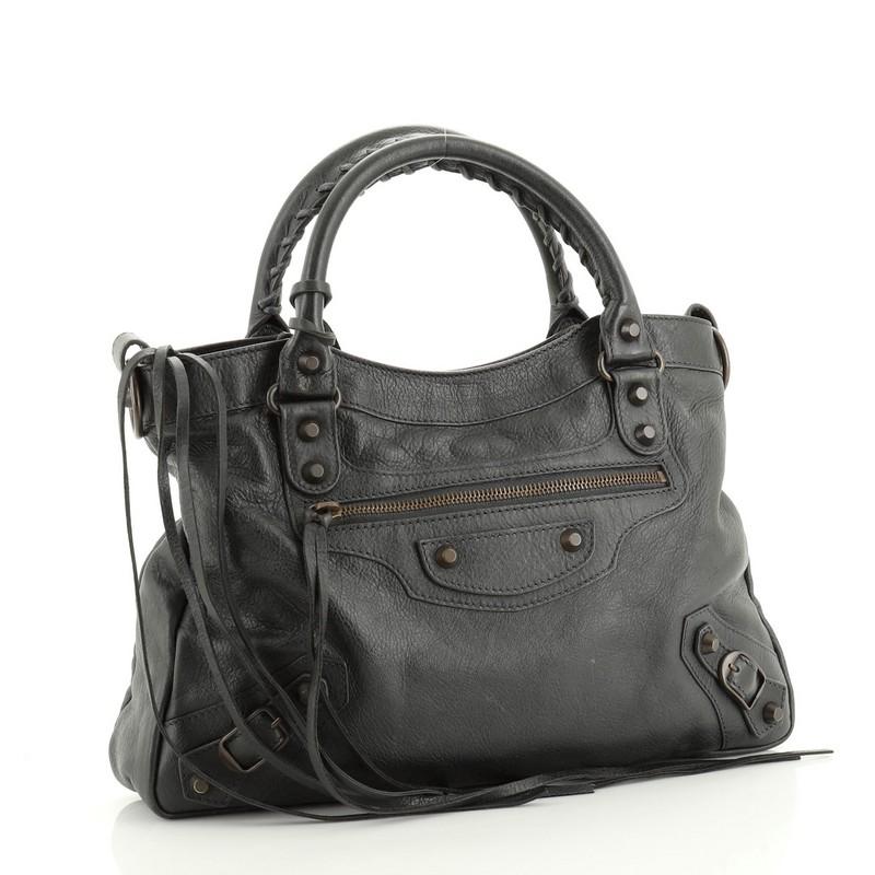 Black Balenciaga Town Classic Studs Bag Leather