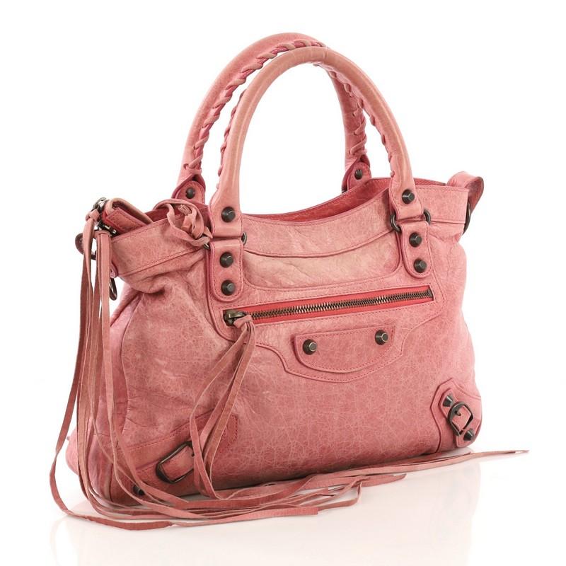 Pink Balenciaga Town Classic Studs Handbag Leather