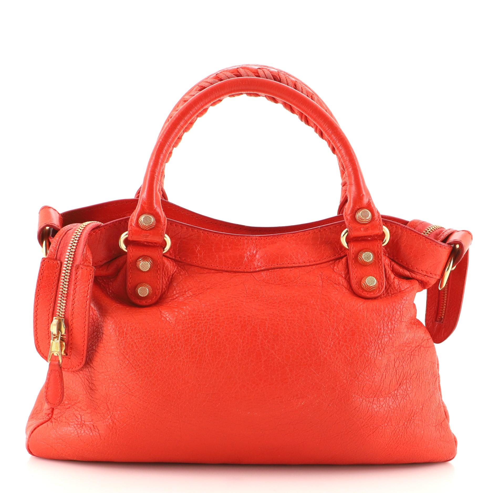 Red Balenciaga Town Giant Studs Bag Leather