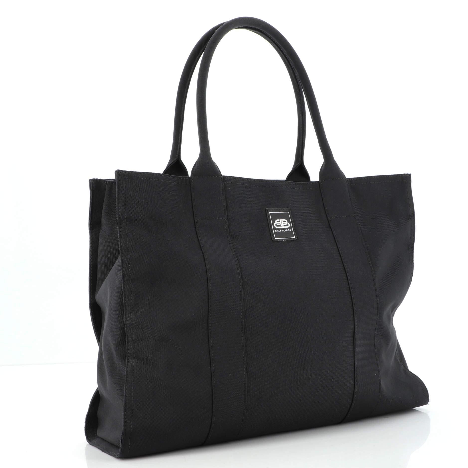 Black Balenciaga Trade East-West Tote Printed Canvas Large