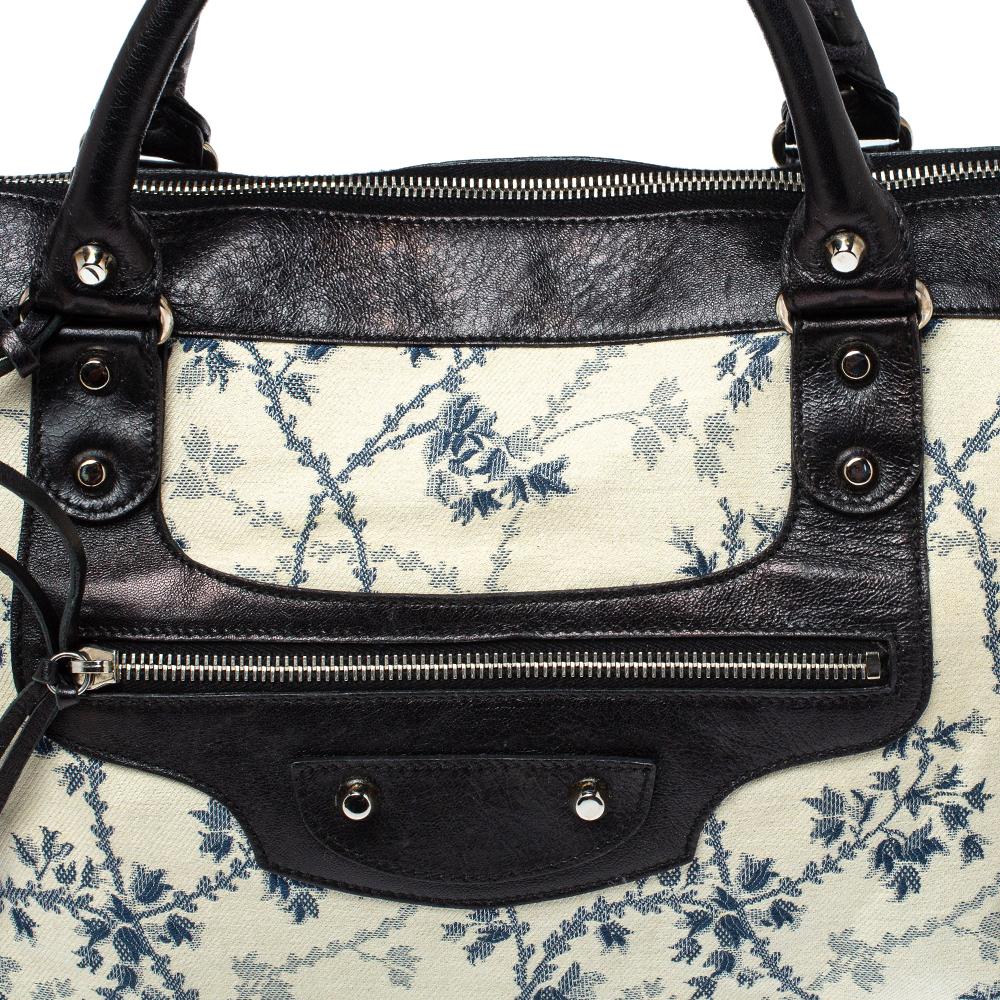 Balenciaga Tri Color Floral Print Canvas and Leather RH Work Tote 3